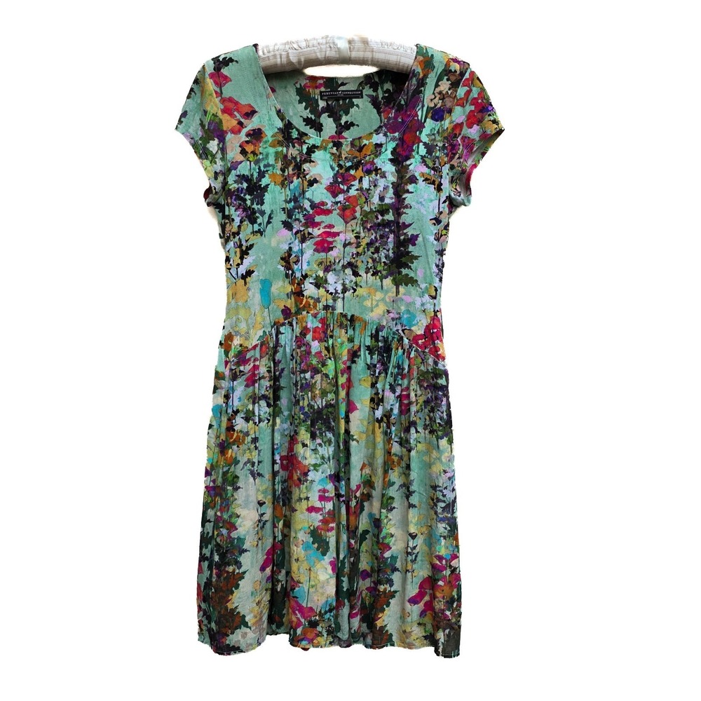 Peruvian Connection Dress S Abstract Floral Boho Artsy Pockets Lined Stretch